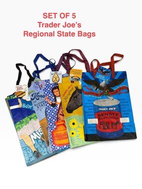 Set of 5 Trader Joe's Regional State Reusable Grocery Bags NWT 6 Gallon Tote NWT